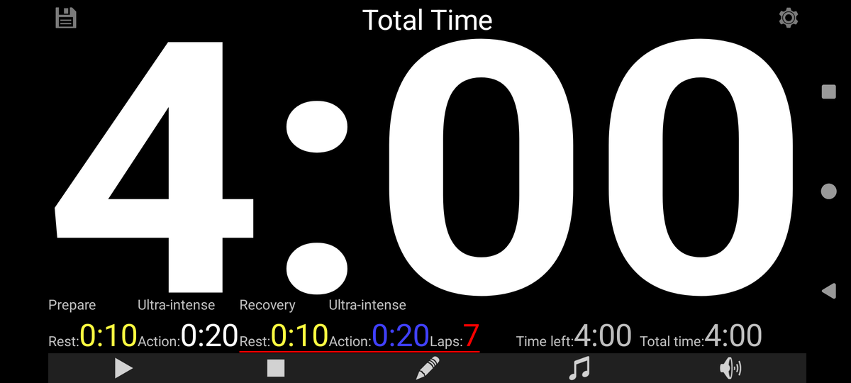 Sports Timer in landscape on a tablet, with very large digits